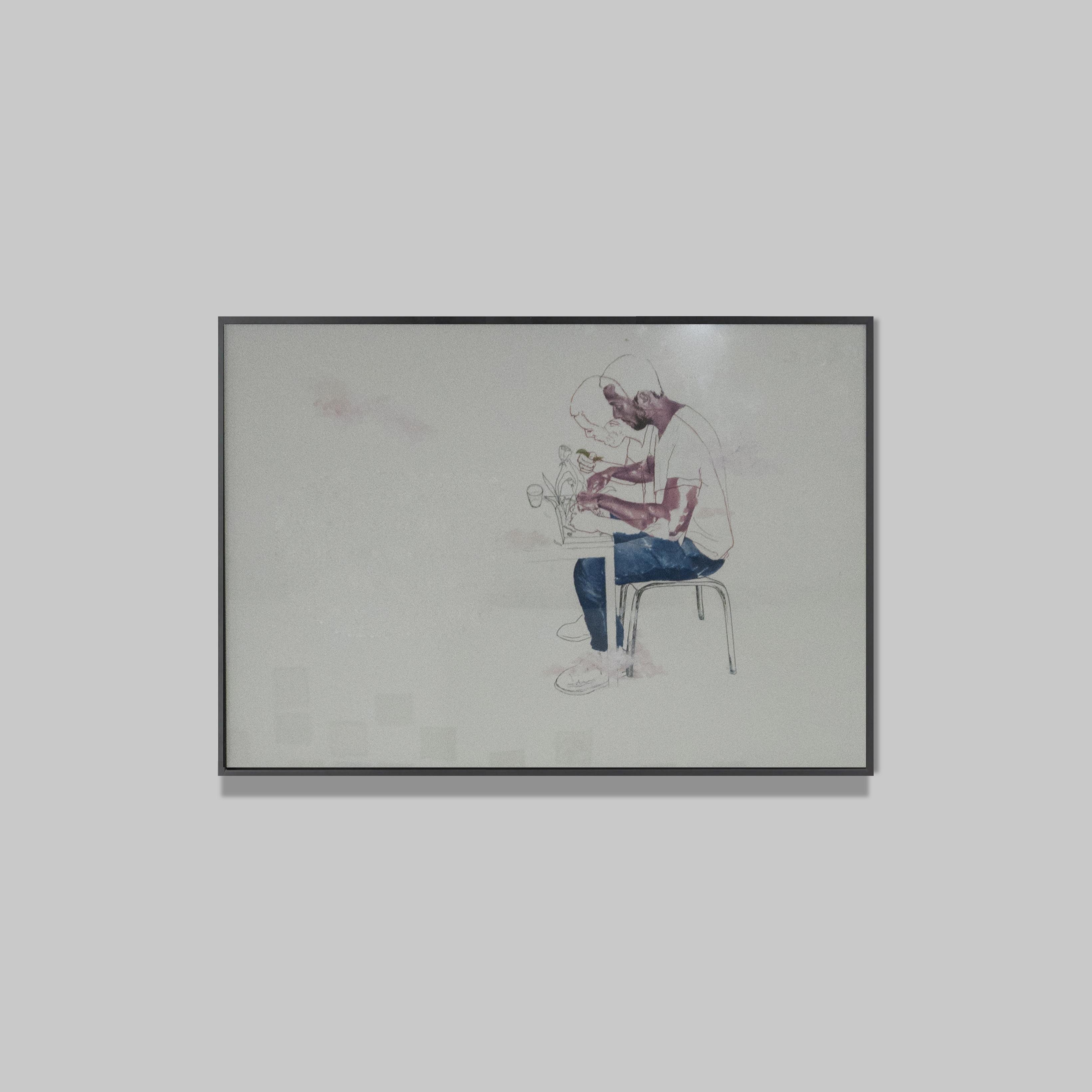 Rahma Lhoussing 
Peinture à l'huile et encre sur papier Canson 
45 x 65 cm
